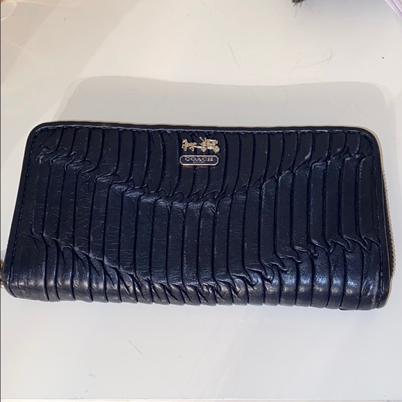 Coach Handbags - Coach navy blue gathered leather Wallet